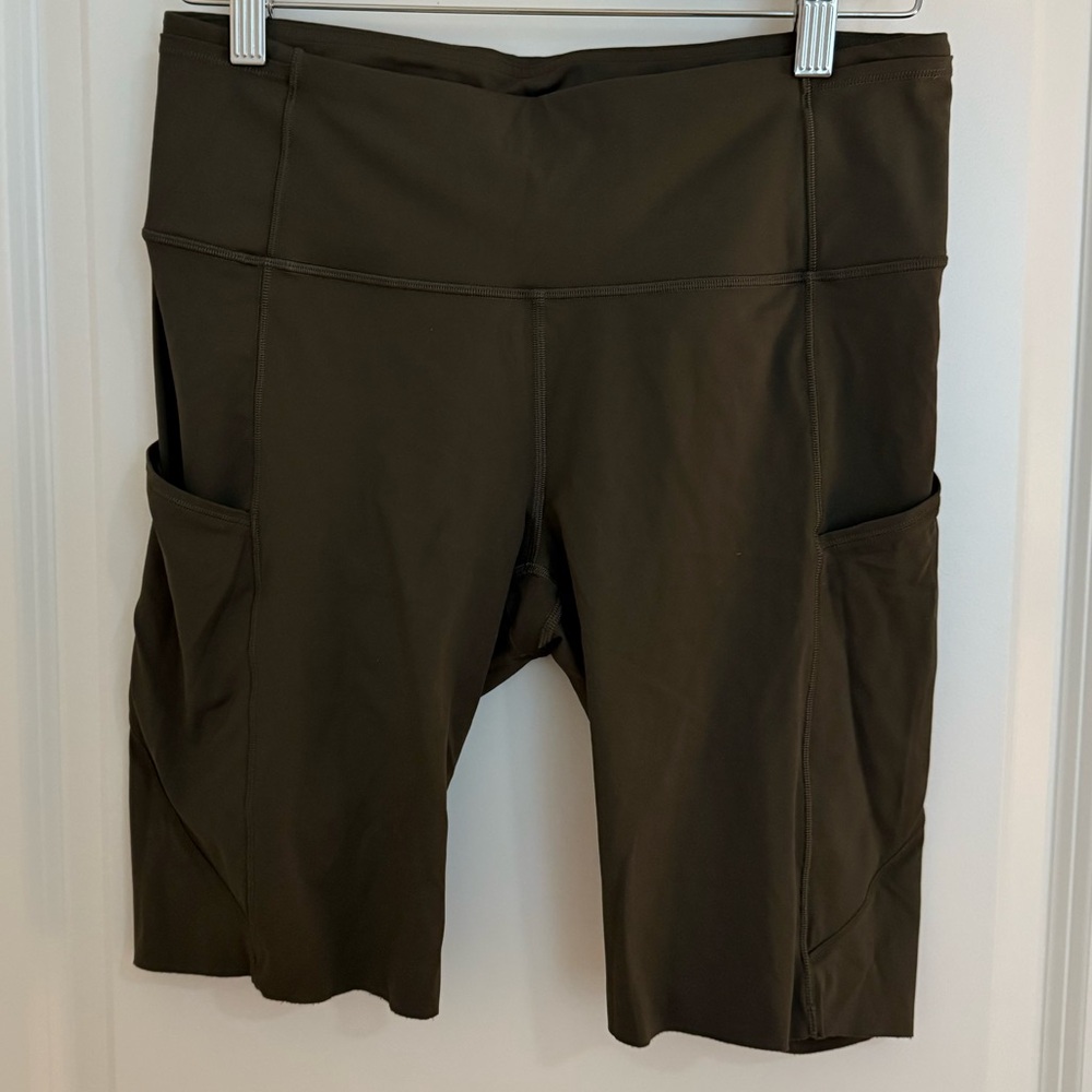 Lululemon bike shorts in dark olive green